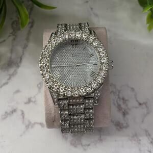 Men's Silver-tone watch with zirconia, shiny dial (Untested)